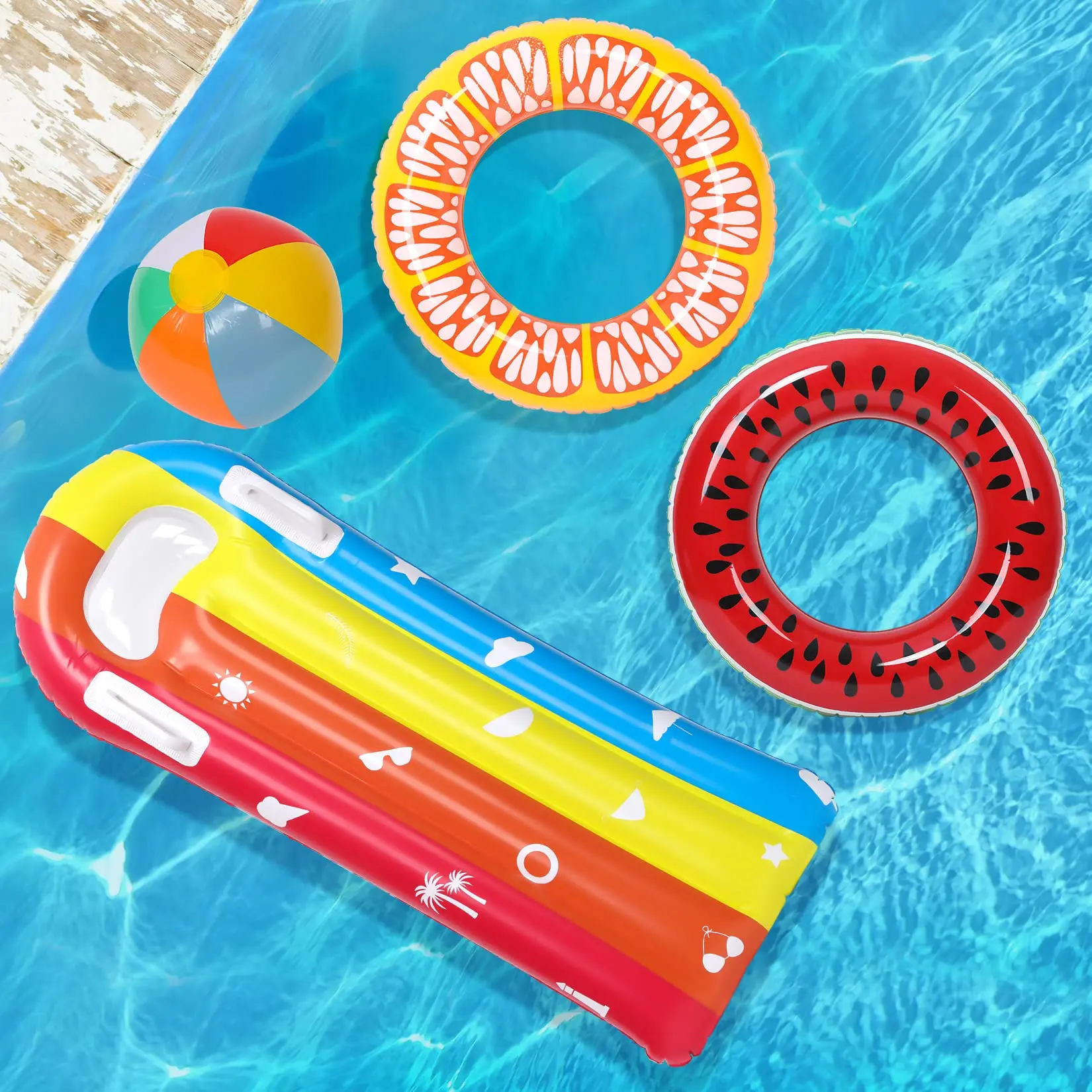 4 Pcs Pool Floats for Kids Inflatable Swimming Rings Fruit Pool Float Beach Ball Summer Beach Water Float Party Toys for Kids