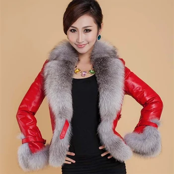 Image New Winter Leather Jacket Women Coat Faux Fox Fur Collar Short Coat PU Leather Female Jacket Elegant Motorcycle Zipper Outerwear