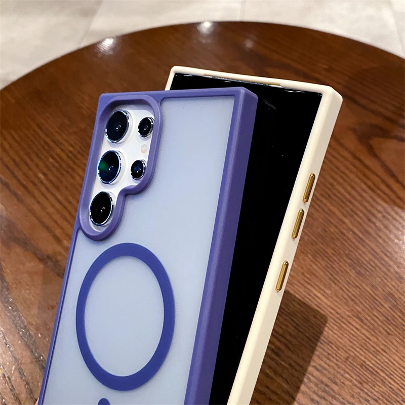 Magsafe Magnetische Draadloze Lading Case Voor Samsung Galaxy S25 S24 S23 S22 S21 Ultra Plus Matte Schokbestendig Clear Hard Cover