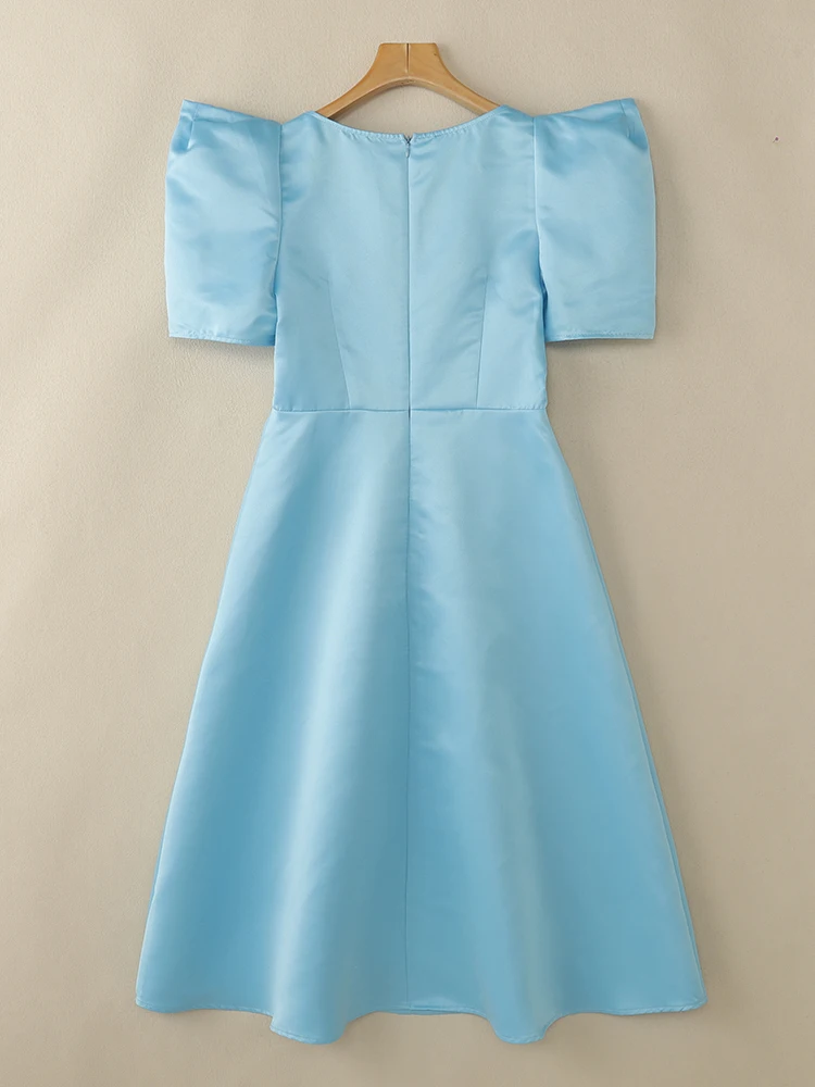 2025 ZANZEA Elegantแขนสั้นชุดทํางานผู้หญิงซาตินผ้าไหมชุดปาร์ตี้ฤดูร้อนสไตล์A-Line Midi Sundress Vestidos