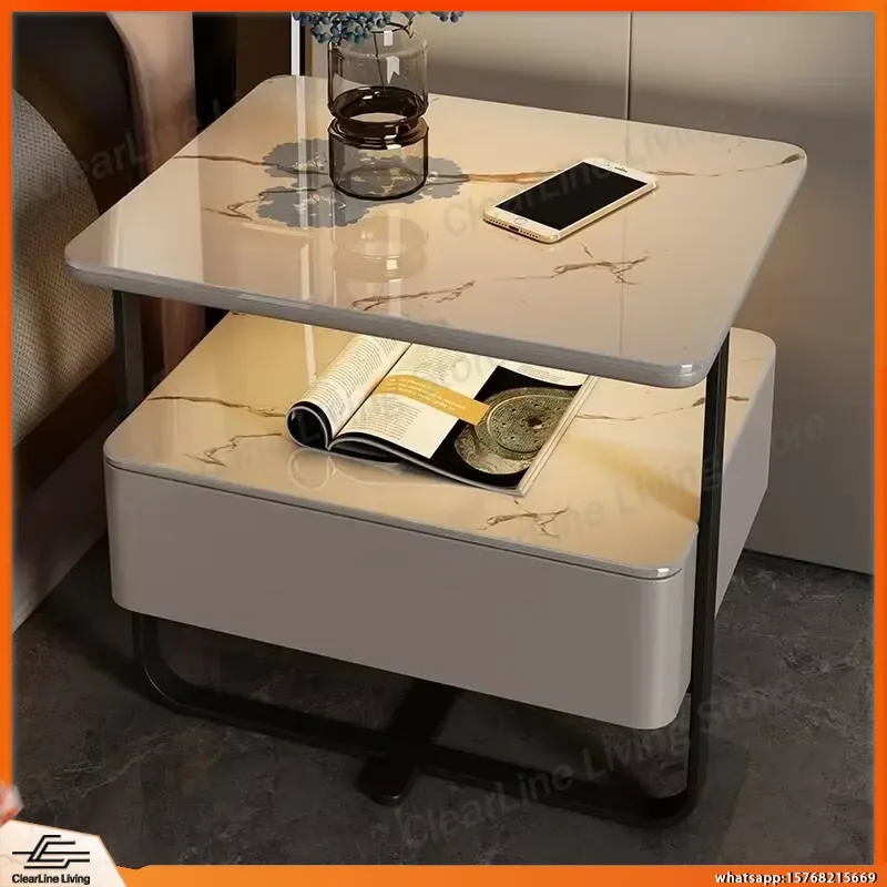 

Modern Wooden Bedside Table with Wireless Charging Station Smart LED Light Password Lock Nightstand for Bedroom Home Office