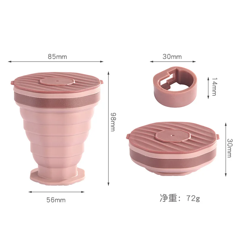 Folding Cups 220ml BPA FREE Food Grade Water Cup with lid Travel Silicone Retractable Coloured Portable Outdoor Coffee Handcup