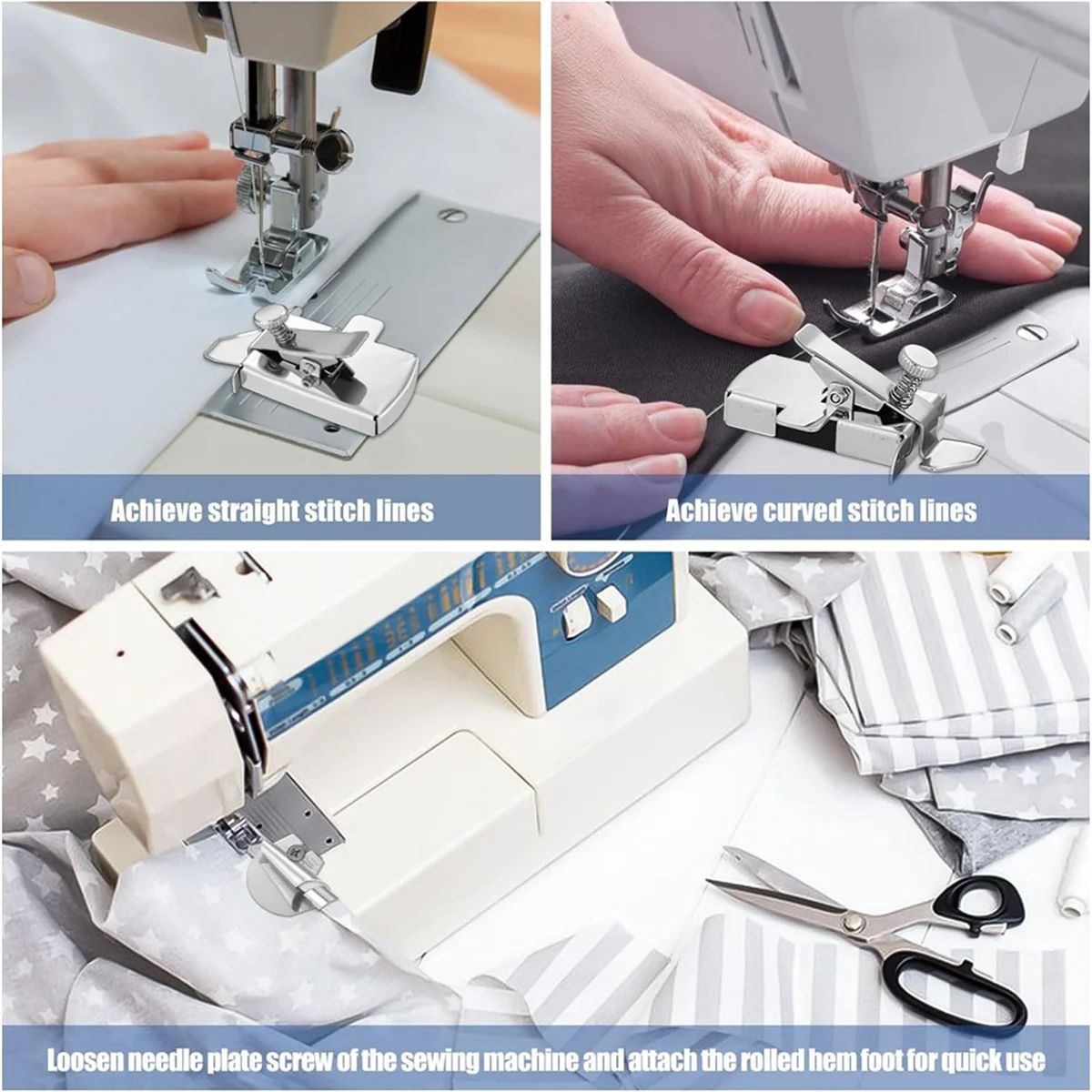 JUF-Magnetic Seam Guide for Sewing Machines, 8/10 mm Sewing Hemming Foot and Measuring Tape for Sewing Machine