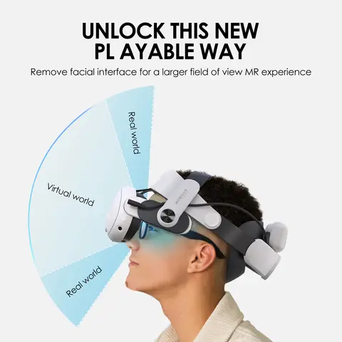 BOBOVR M3 Pro는 Meta Quest 3/Quest 3s VR 헤드셋과 함께 작동합니다. 배터리 헤드밴드 엘리트 스트랩 교체로 플레이 시간 향상