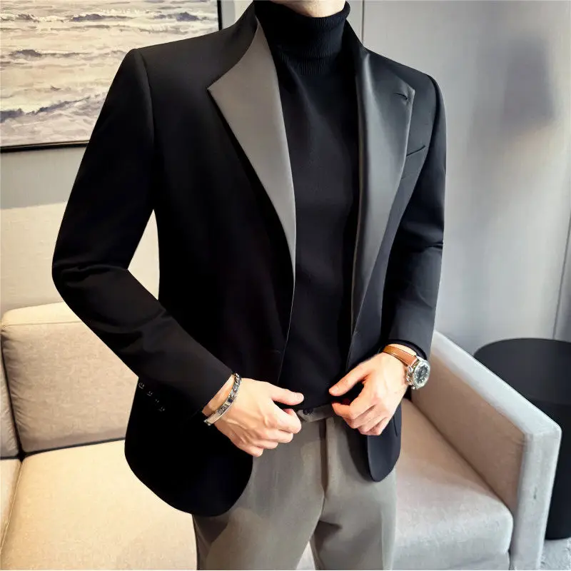 

Men's Slim Fit Casual Wedding omsmen Suit Jaet Faionable Korean Sle Stand Cut Polyester Blend Long Sve Coat
