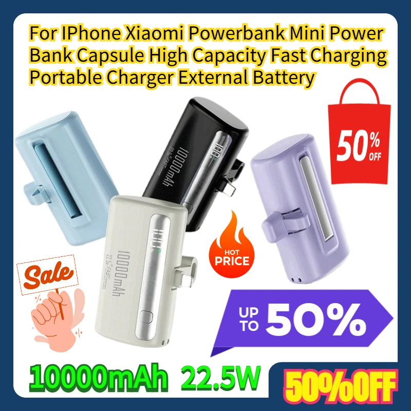 

10000mAh For IPhone Xiaomi Powerbank Mini Power Bank Capsule High Capacity 22.5W Fast Charging Portable Charger External Battery