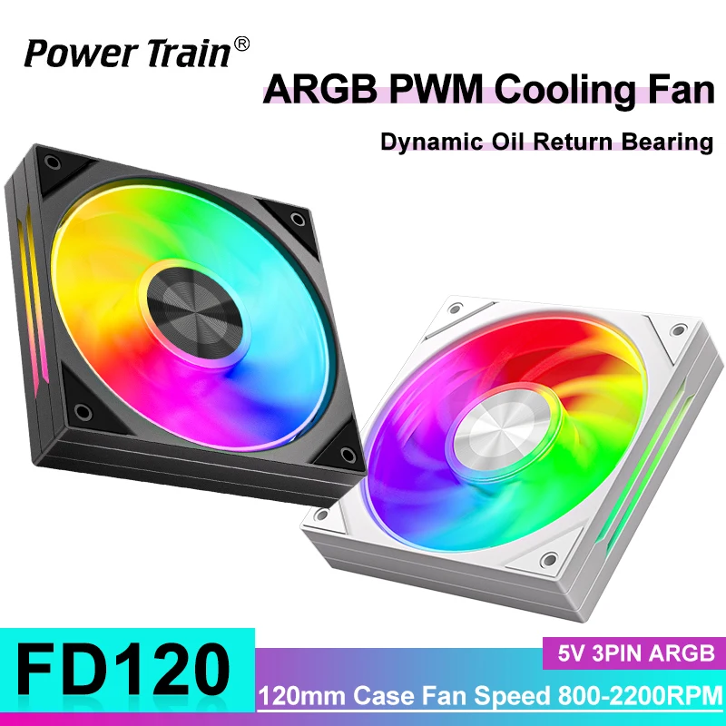 Power Train FD120 CPU Cooling Fan 12cm Silent PWM Performance Fan 71.36CFM/800-2200RPM 4pinChassis Fan for PC Case Water Cooling