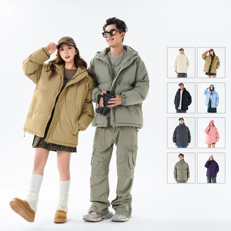 

New Men'S Winter Loose Hooded Casual Thick Warm Cotton Jacket Korean Version Fashionable Versatile Couple'S Bread Cotton Coat