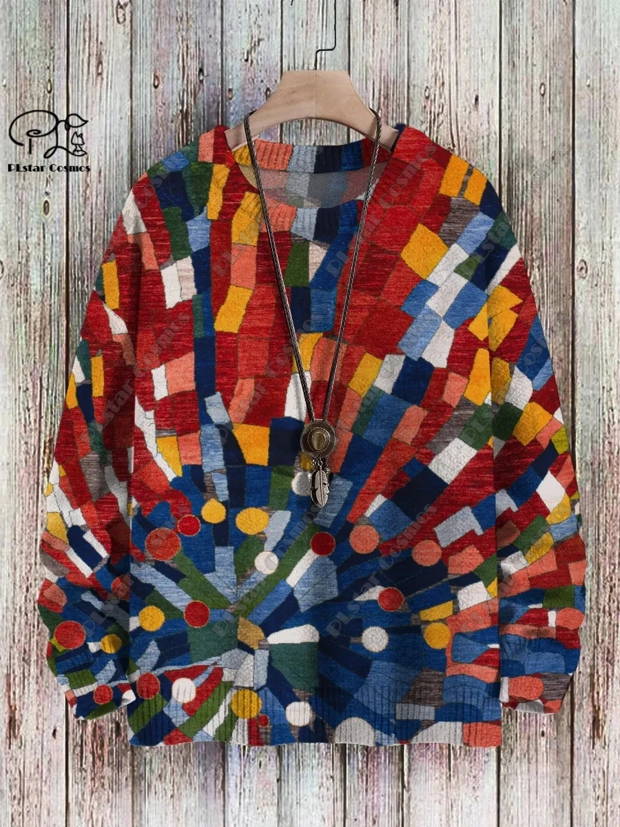 PLstar Cosmos, новая 3D-печать, ретро-серия, геометрический сращивающий градиент, уродливый свитер, зимний уличный повседневный свитер унисекс f-2