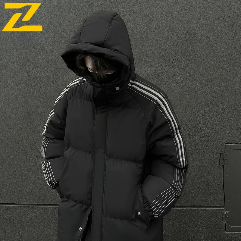 2025 Winter Long Parka Mens Korean Retro Thick Warm Hooded Padded Jacket Male Leisure Cold-proof Cotton Padded Coat Men Puffer