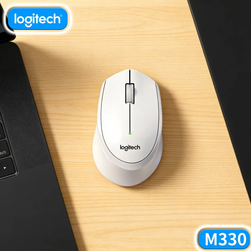 Steady Pointer On Composite Desk Logitech M330 Silent Wireless Mouse Optical Sensor Track Wood Plastic Household Table Top