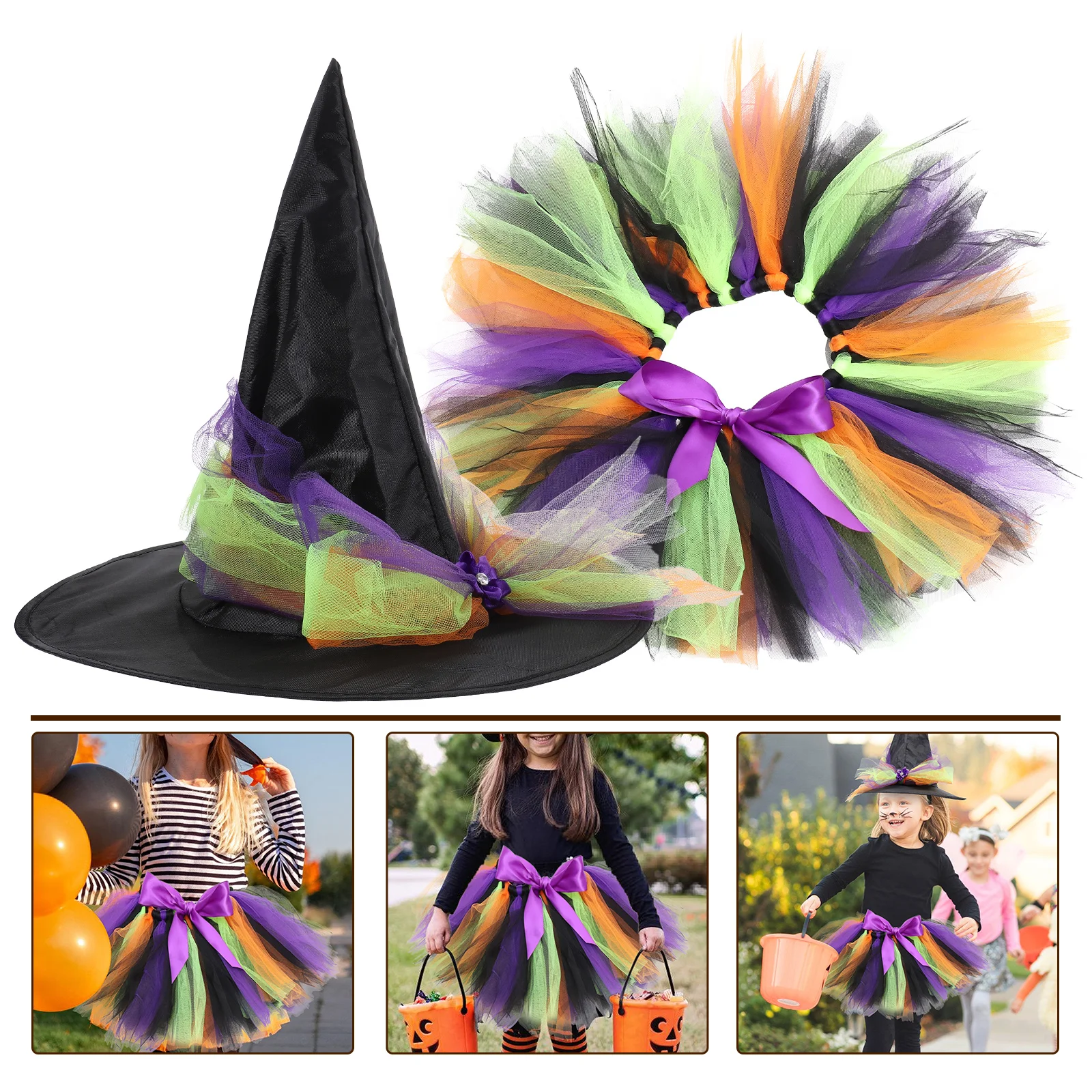 

1 set Witch Skirt Suit Kids Halloween Fancy Dress for Girls Reusable Durable Festival Cosplay Costume Party Masquerade Stage