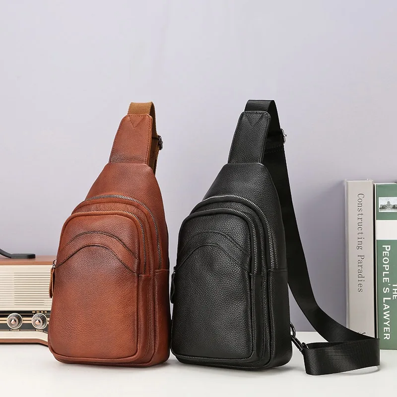 

Luxury Designer Men's Genuine Top-Grain Leather Chest Bag 2025 Latest Soft Leather Large-Capacity Casual Crossbody Bag for Daily