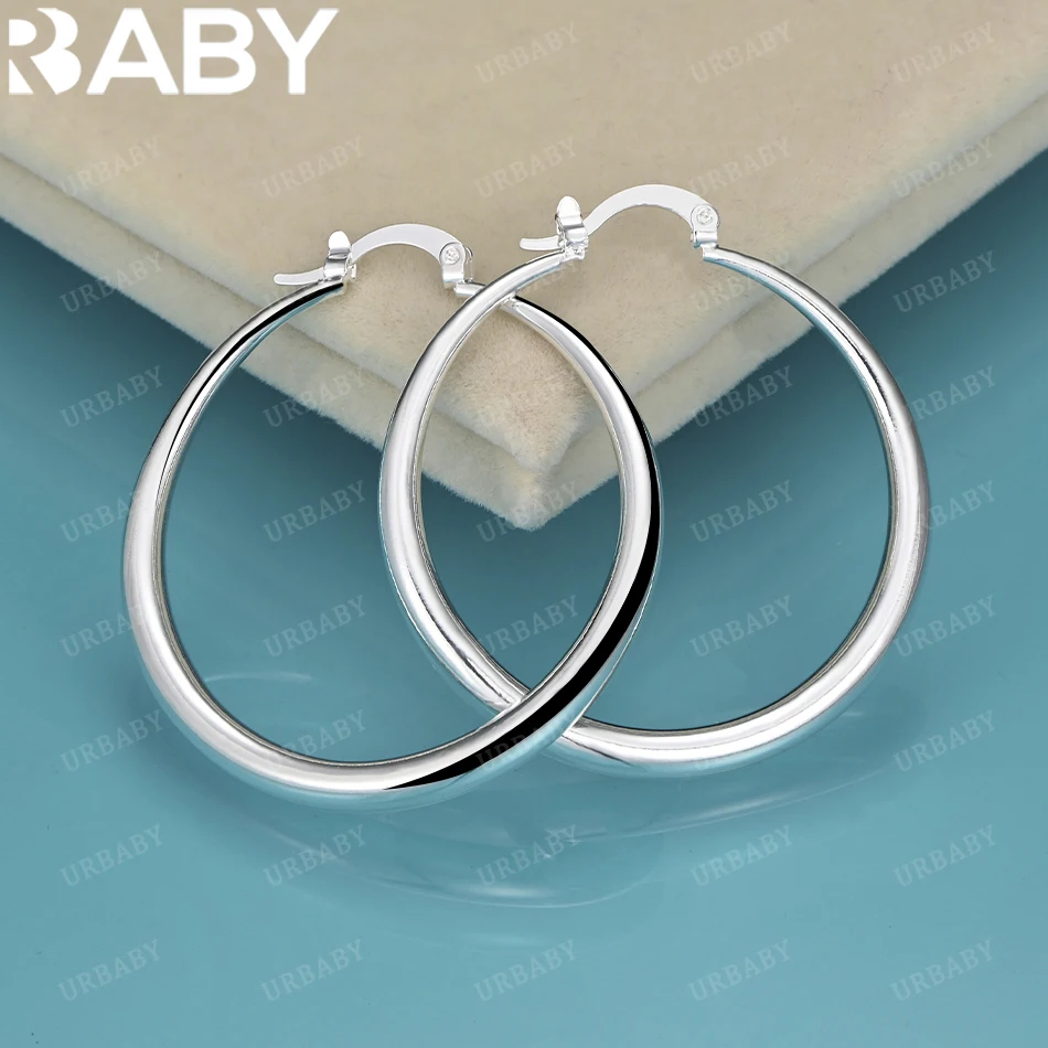 

URBABY 925 Sterling Silver Wedding 40mm Round Hoop Earring Beautiful High Quality Jewelry For Women Daily Wear And Trend Gift