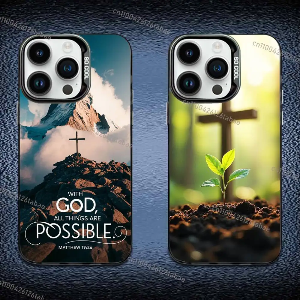 

NEW Cross Bible Verse Phone Case For iPhone 17,16,Pro,Max,e,15,14,Plus,13,12,Mini,11, Matte Colored Silver Luxury Cover