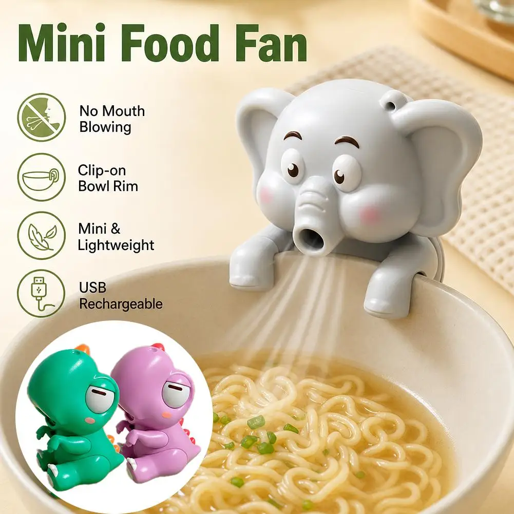 Cute Elephant Food Cooler Portable Bowl Clip Blower One Touch Operation Compact Design For Dorm Dining And Desk Lunch