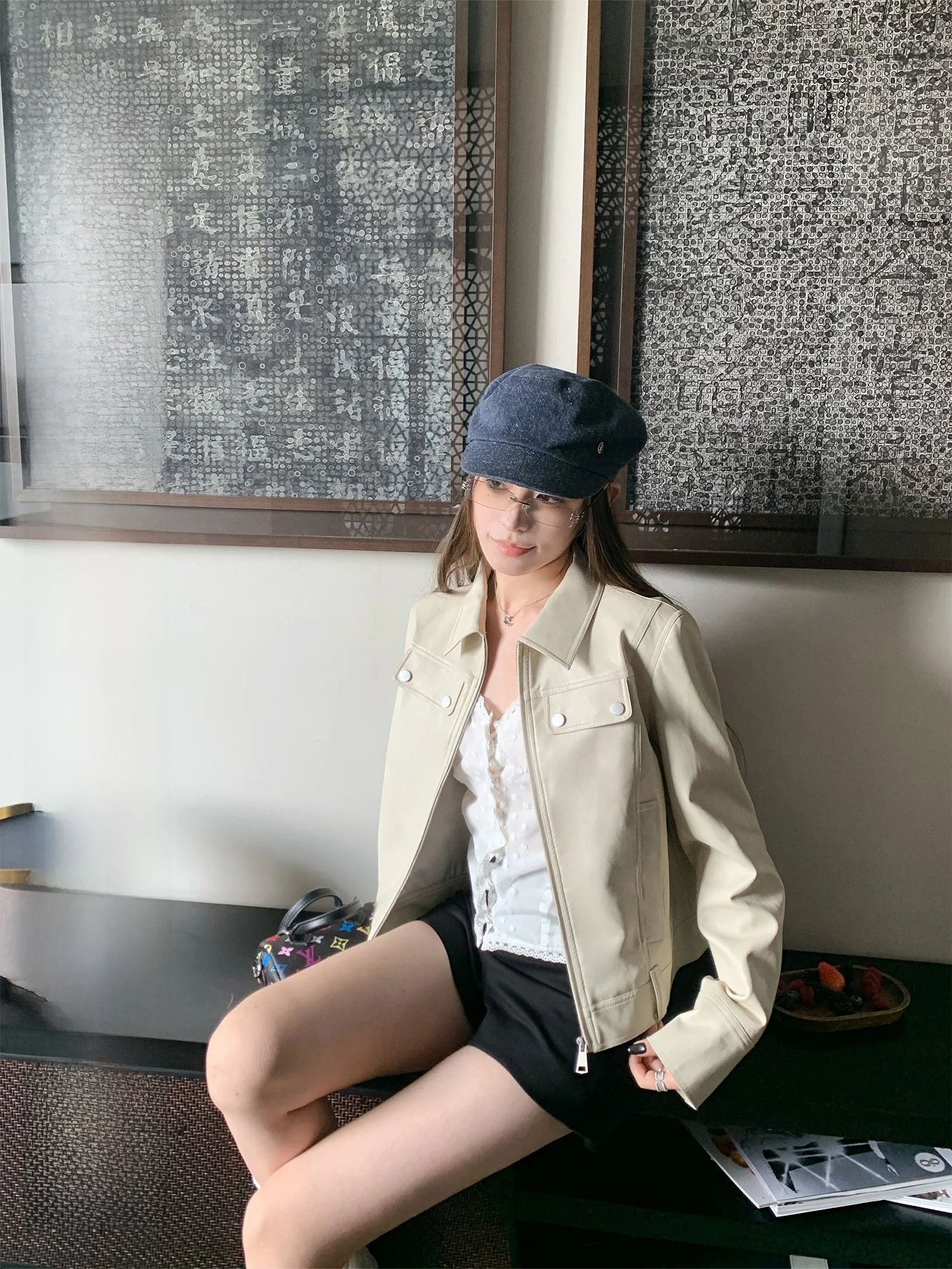 

Hhi Sweet Cool Morlan Apricot Early Spring Leather Jaet Women's Korean Sle Motorcycle Casual Jaet Top