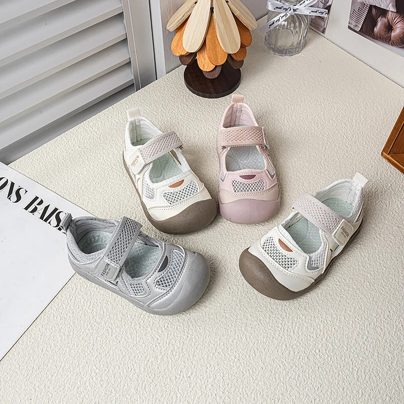 Girls Sports Sandals Mesh Breathable Toes Capped Kids Casual Shoes Soft Sole 2026 Summer New Children Princess Shoes Non-slip