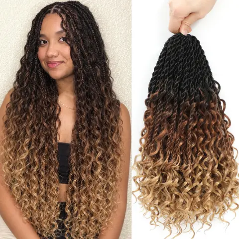 Goddess Box Braids Crochet Hair 8 Packs Crochet Box Braids Curly Ends Boho Box Braid Crochet Hair Prelooped Bohemian Synthetic Crochet Braids Hair for Women