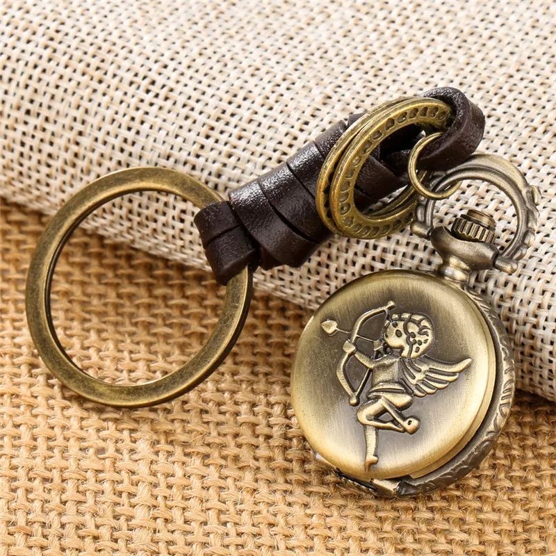 Vintage Lovely Cartoon Design Full Hunter Analog Quartz Pocket Watch for Men Women with Portable Key Ring Rope Gift To Kid