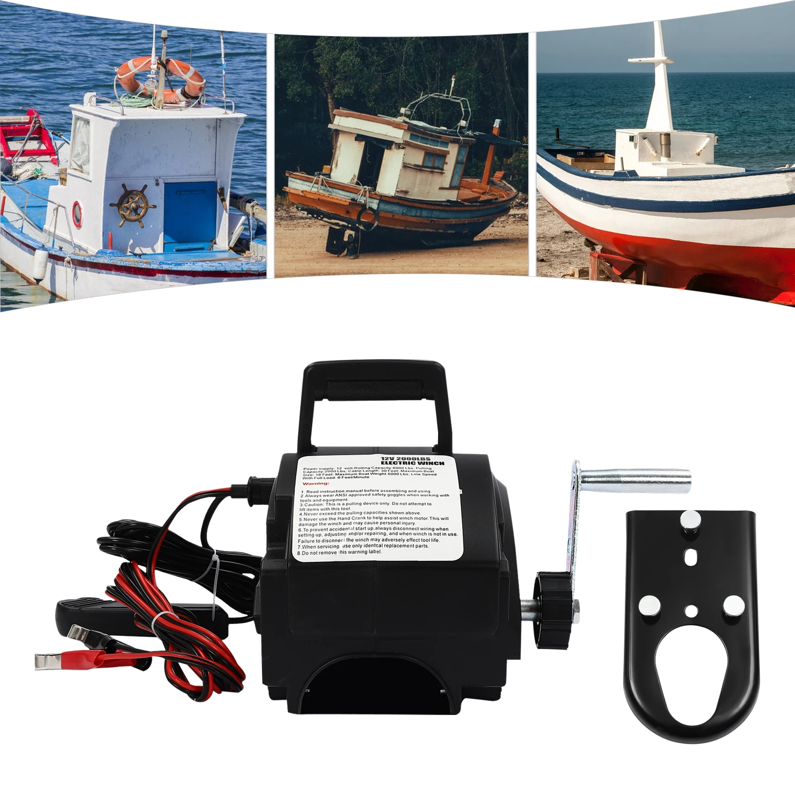 Portable Electric Winch Drill Winch Remote Towing Hitch Truck Trailer Boat Weight Capacity 2000 pounds 12V 300W