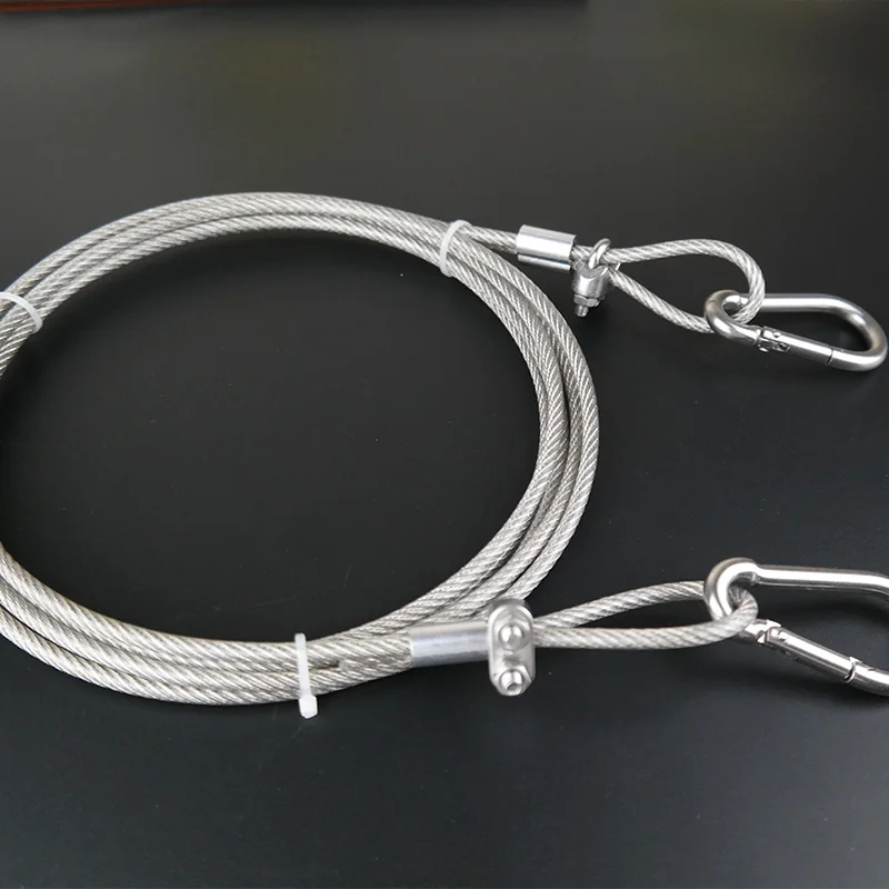 PVC Coated Stainless Steel Wire Rope Sling Cable Lifting Assemblies Cloth Line with Strong Fastened Eye Loops and Snap Hooks