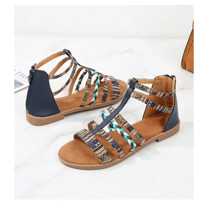 Fashion Women\'s Sandals Bohemia Flat Casual Shoes Bead Slip Open Toe Shoes Sandals Women Summer Women Sandals Rome Shoes