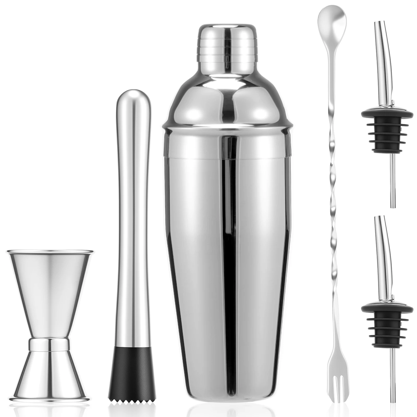 

4/6Pcs Stainless Steel Shaker Set Cocktail Mixer Martini Cocktail Shaker Jigger Strainer Muddler Liquor Pourers Bartender Kit