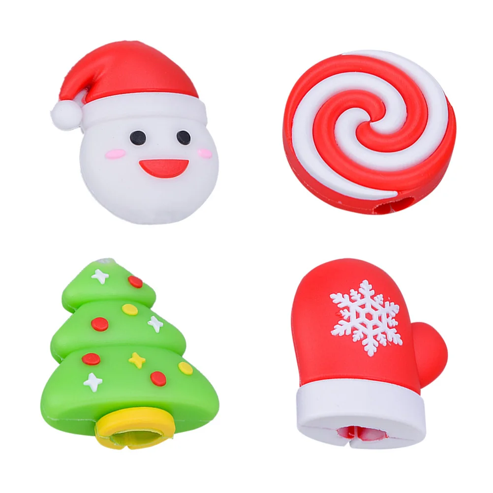 

4Pcs Data Cable Protector Christmas Cartoon Pattern USB Cord Protective Sleeve Case Snowman Glove Tree Lollipop Protective Cover