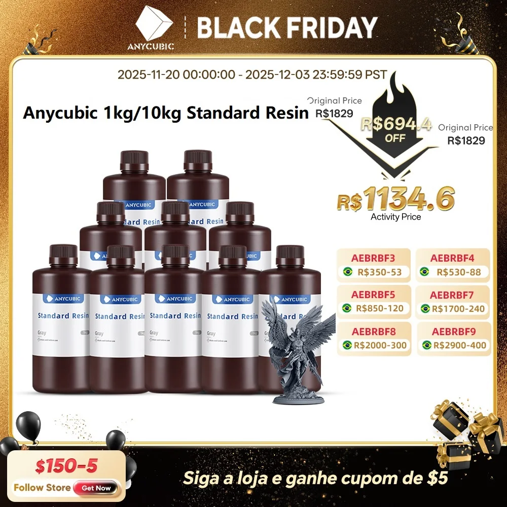 Anycúbico 1kg/10kg resina padrão fotopolímero líquido 405nm resina uv para impressora 3d material de resina de impressão lcd para fóton mono
