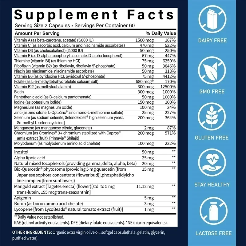 Two-Per-Day Multivitamin - Supports Bone & Immune Health, Boosts Energy, Improves Absorption, Antioxidant, Gluten-free, Non-GMOS