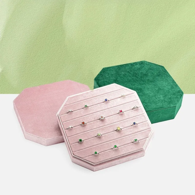 High-end Velvet Fabric Trays Jewelry Large Capacity Beveled Octagonal Trays Earrings Ring Storage Home Decor Tabletts ZY40TP