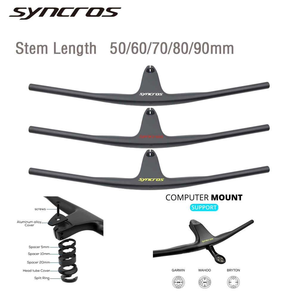 

Syncros Full Carbon Fibre Integrated Cockpit Internal Cable -17° 50mm-90mm MTB Carbon Handlebar For MTB XC 4 color Logo