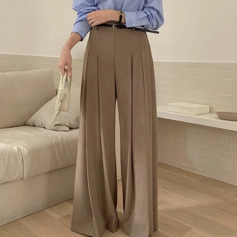 Chic White Wide Leg Pants Women Pleated Summer Loose Elegant Bottom Lady Business Streetwear Pants Mom High Waist Trousers