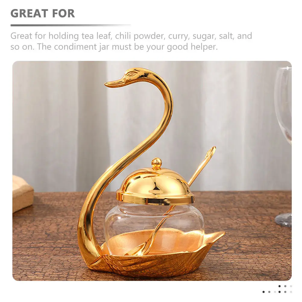 1Set Exquisite Bright Color Swan Shape Condiment Jar Sugar Salt Coffee Beans Storage Pot for Household Restaurant European Style