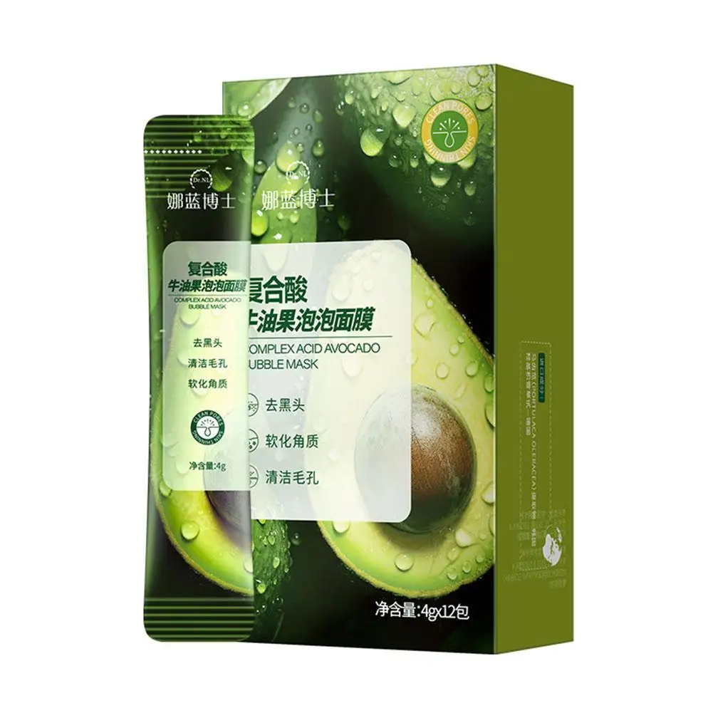 

12pcs Dr. Naran Complex Sour Avocado Bubble Mask Deep Cleansing Self-Foaming Mask Shrinks Pores And Exfoliates Collagen Facial