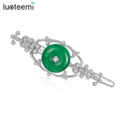 LUOTEEMI Classic Exquisite Imitation Jade Hair Clips for Women Vintage Wedding Engagement Bridal Hair Accessories Christmas Gift