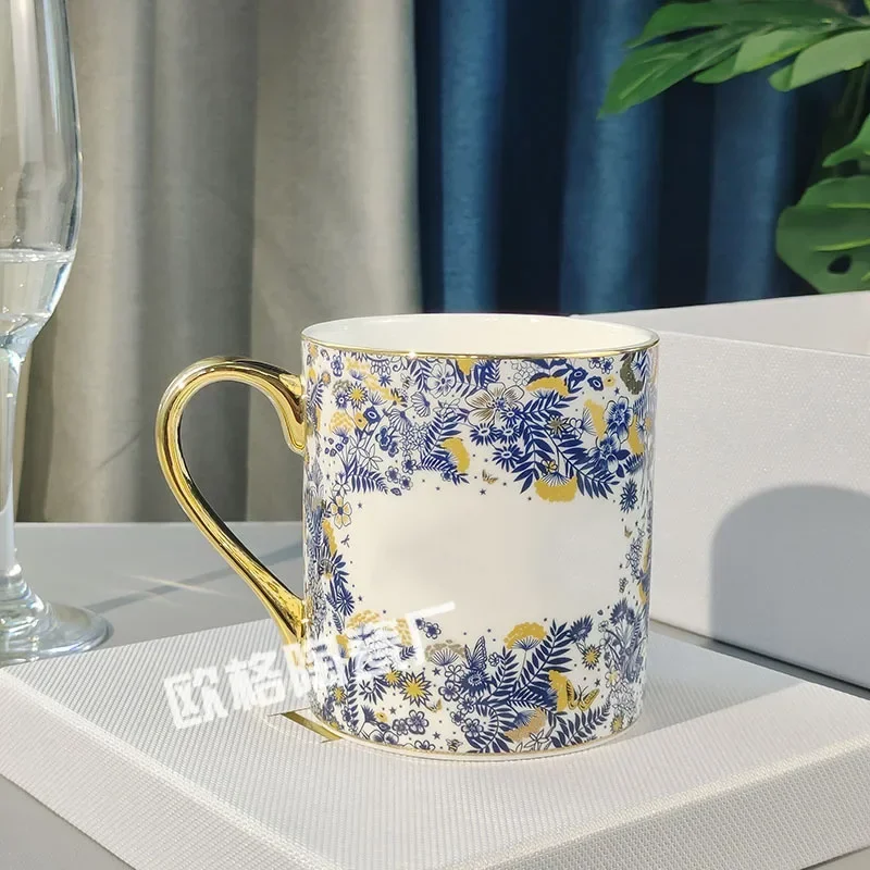 Fashionable luxury bone china mug, embroidered ball series, classic milk water cup, office tea cup, home gift cup