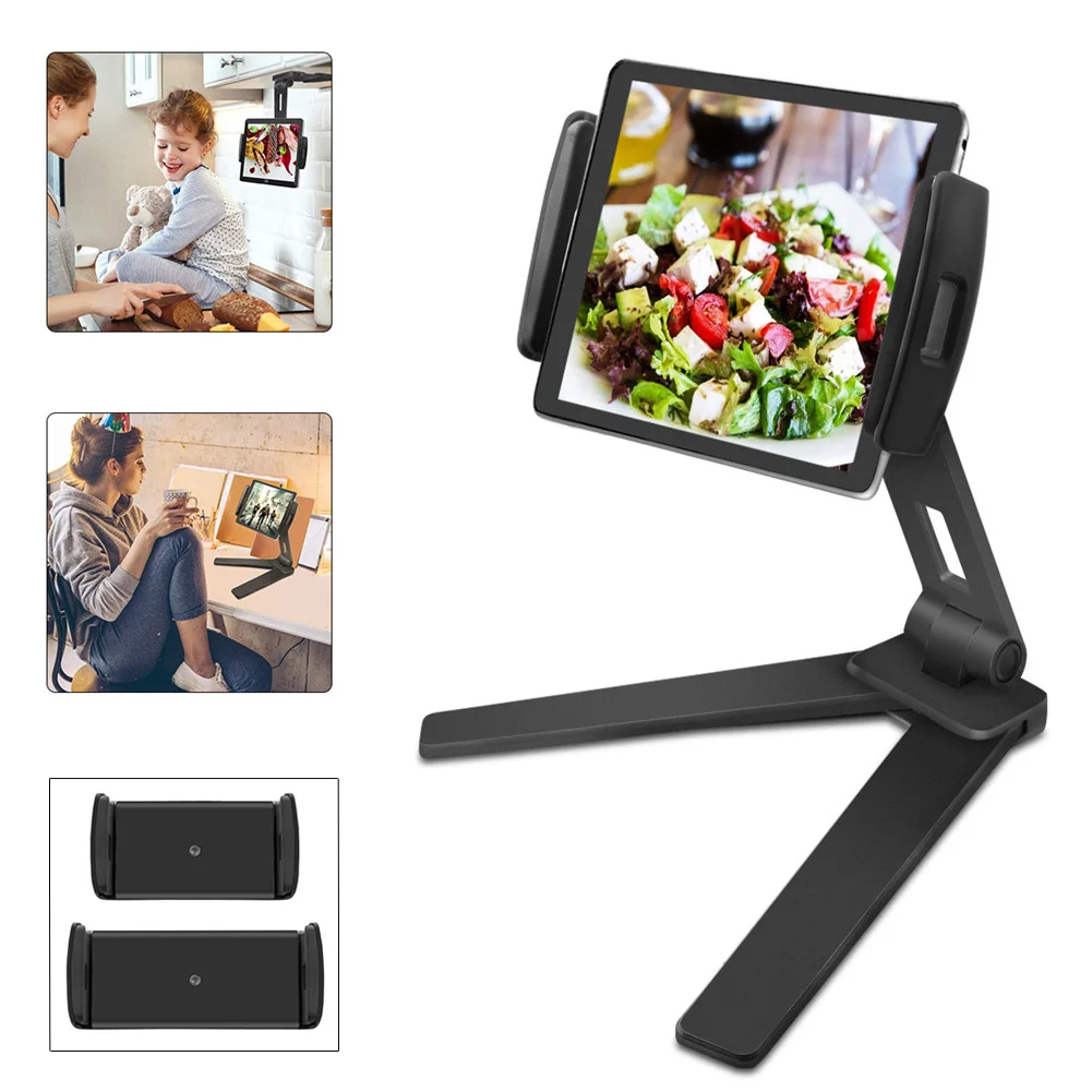 2-in-1 Kitchen Cabinet Wall Tablet Stand 360 Portable 4 to 13 Inch Universal Tablet Bracket Phone Holder for Wall Desktop Mount
