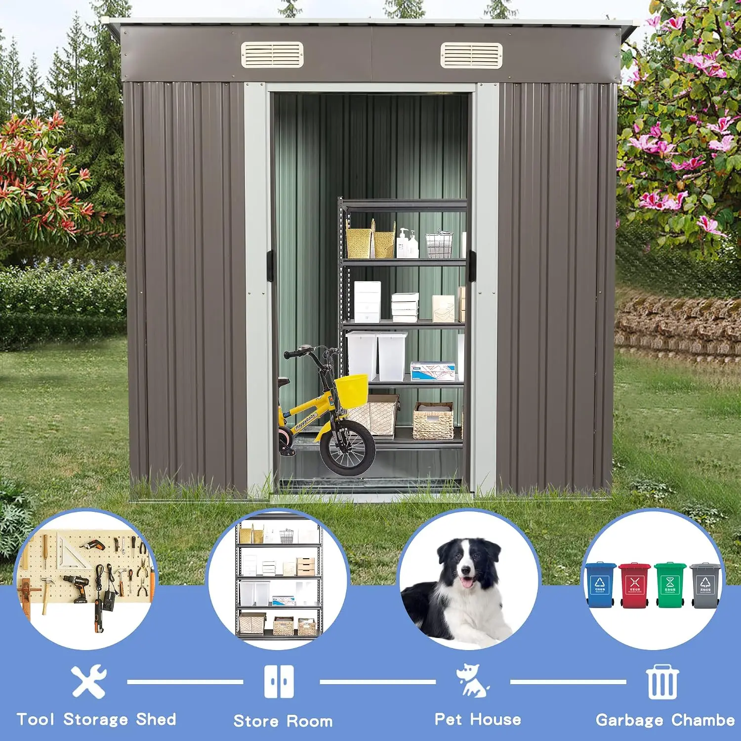 6X4 FT Waterproof Metal Outdoor Storage Shed with Lockable Door, Steel Tool Building for Garden Backyard Patio Lawn, Customized - view 3
