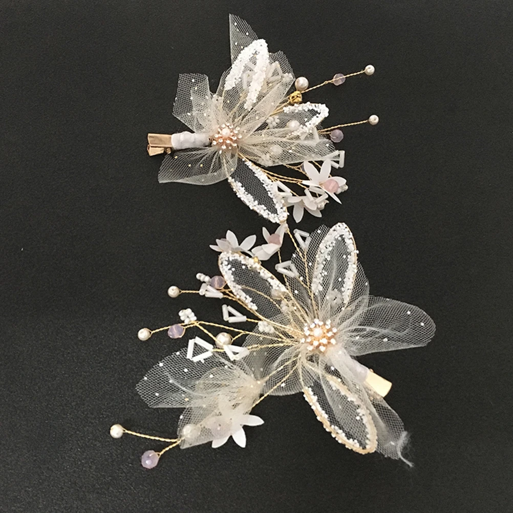 

2pcs Golden Rhinestone Hair Clips Crystal Flower Barrettes Bridal Wedding Hairpins Elegant Bridesmaid Accessories Pearl