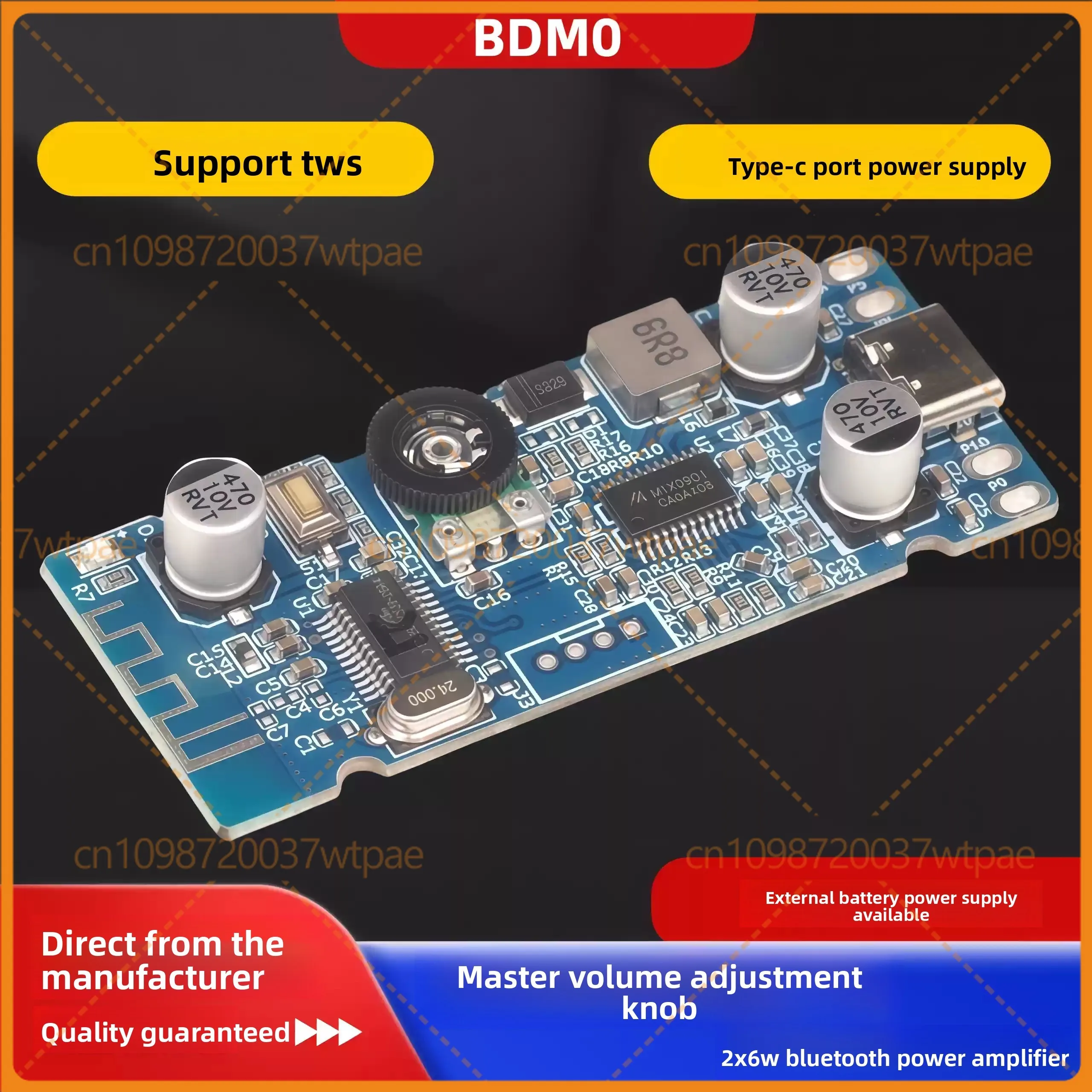 2pcs For BDM0 Bluetooth 5.0 Amplifier Board 2.0 Stereo 2×6W 5V Powered Volume Control TWS Audio Module