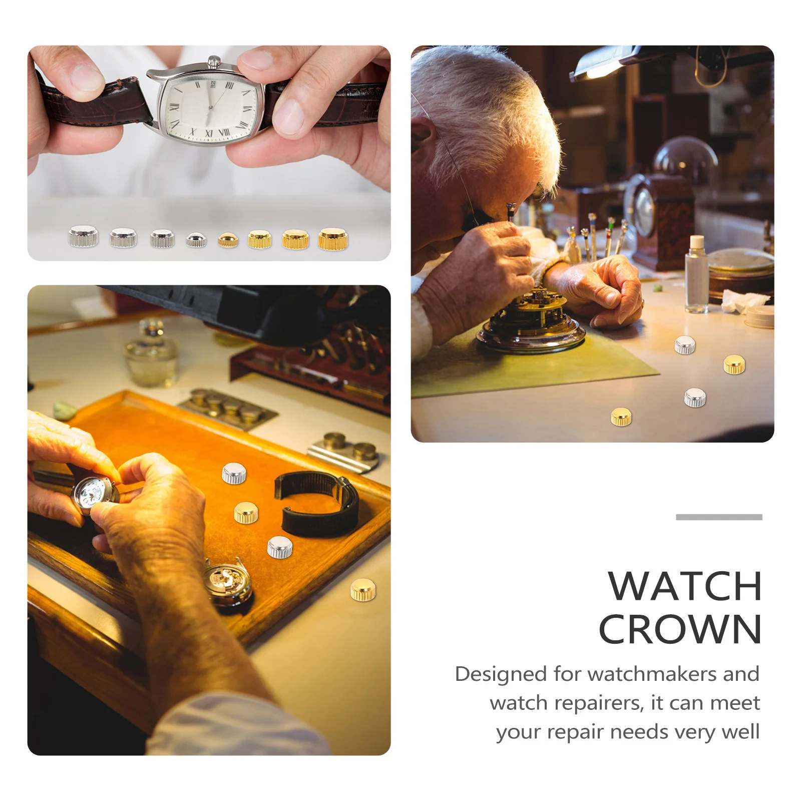 

100Pcs Premium Copper Watch Crown Parts Kit Replacement Dome Flat Stem Tube Components Rust Resistant Portable for Watch