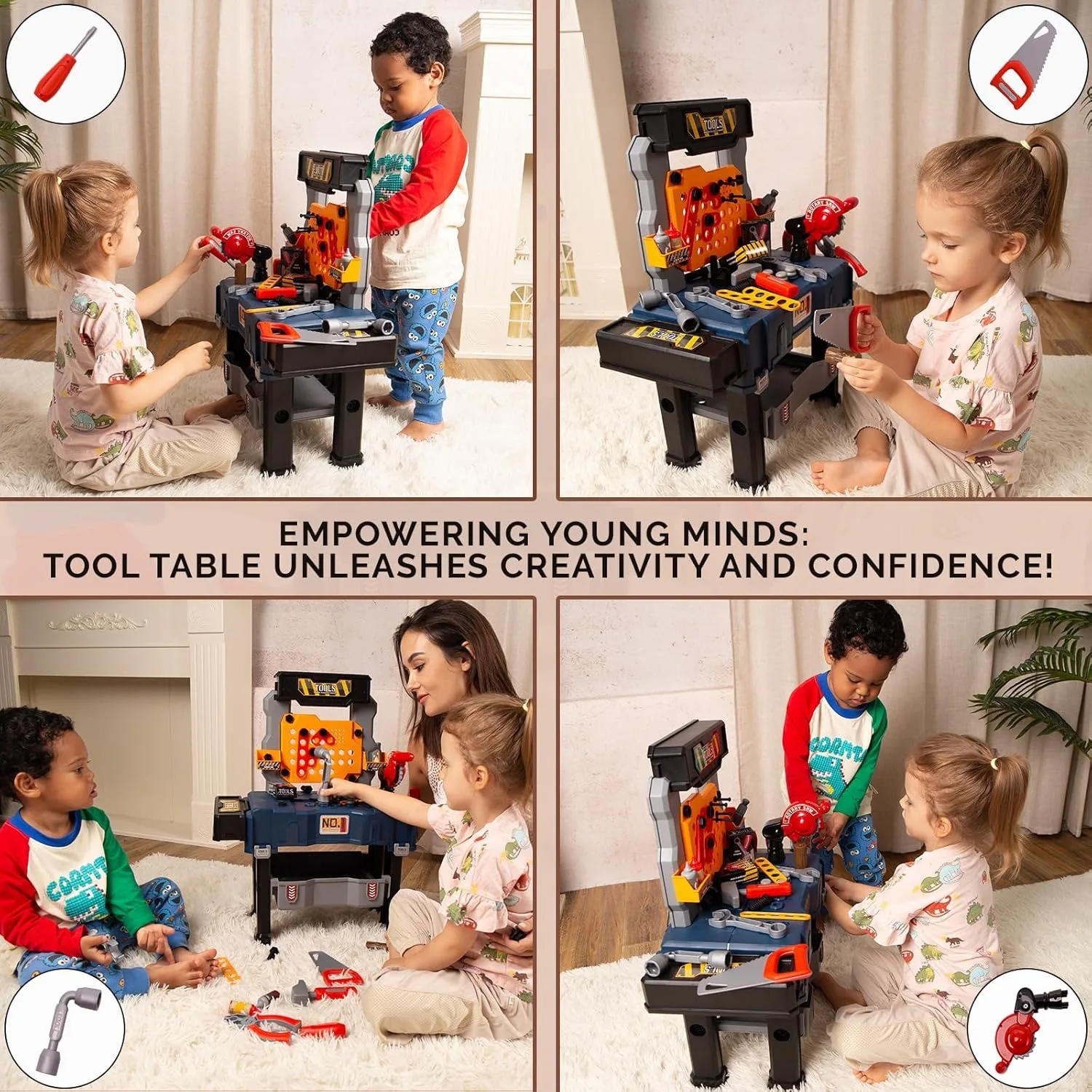 Ensemble de banc à outils pour enfants, 65 pièces, jeu de simulation, établi de Construction, jouets pour tout-petits, ensemble de jeu d'atelier Transformable pour garçons et filles