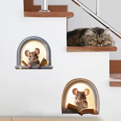 Cartoon Little Mouse Reading Wall Sticker Living Room Bedroom Decor Mural Staircase Corner Decoration Self-adhesive Funny Decals