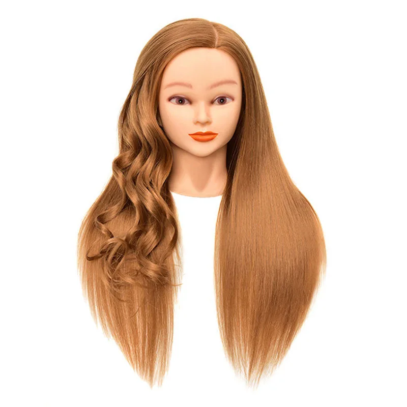 80% authentic hair, apprentice hairdresser, practicing hair cutting, fake head models, and braidable doll model heads.