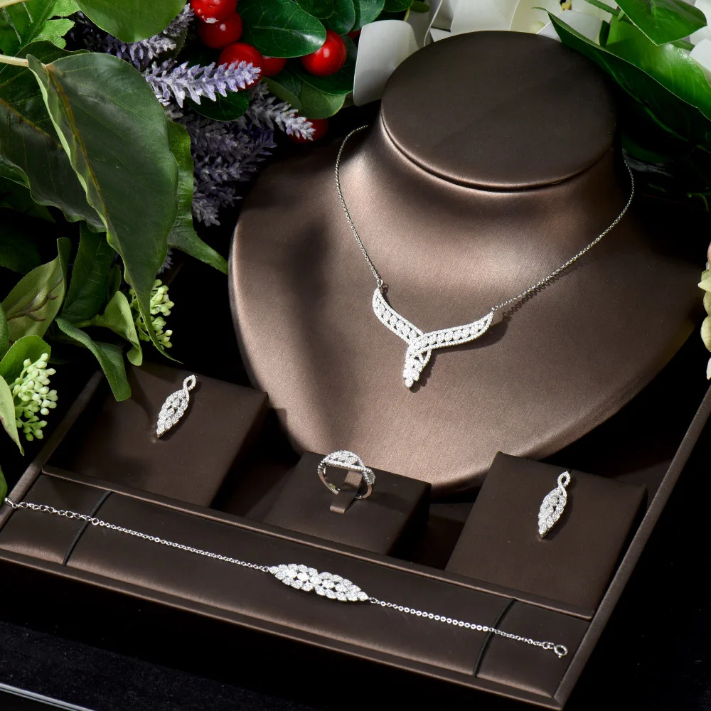 

HIBRIDE Fashion Ladies Jewelry Accessories Silver Color Feather Wing CZ Zirconia Stones Necklace Pendants For Women Gifts N-811