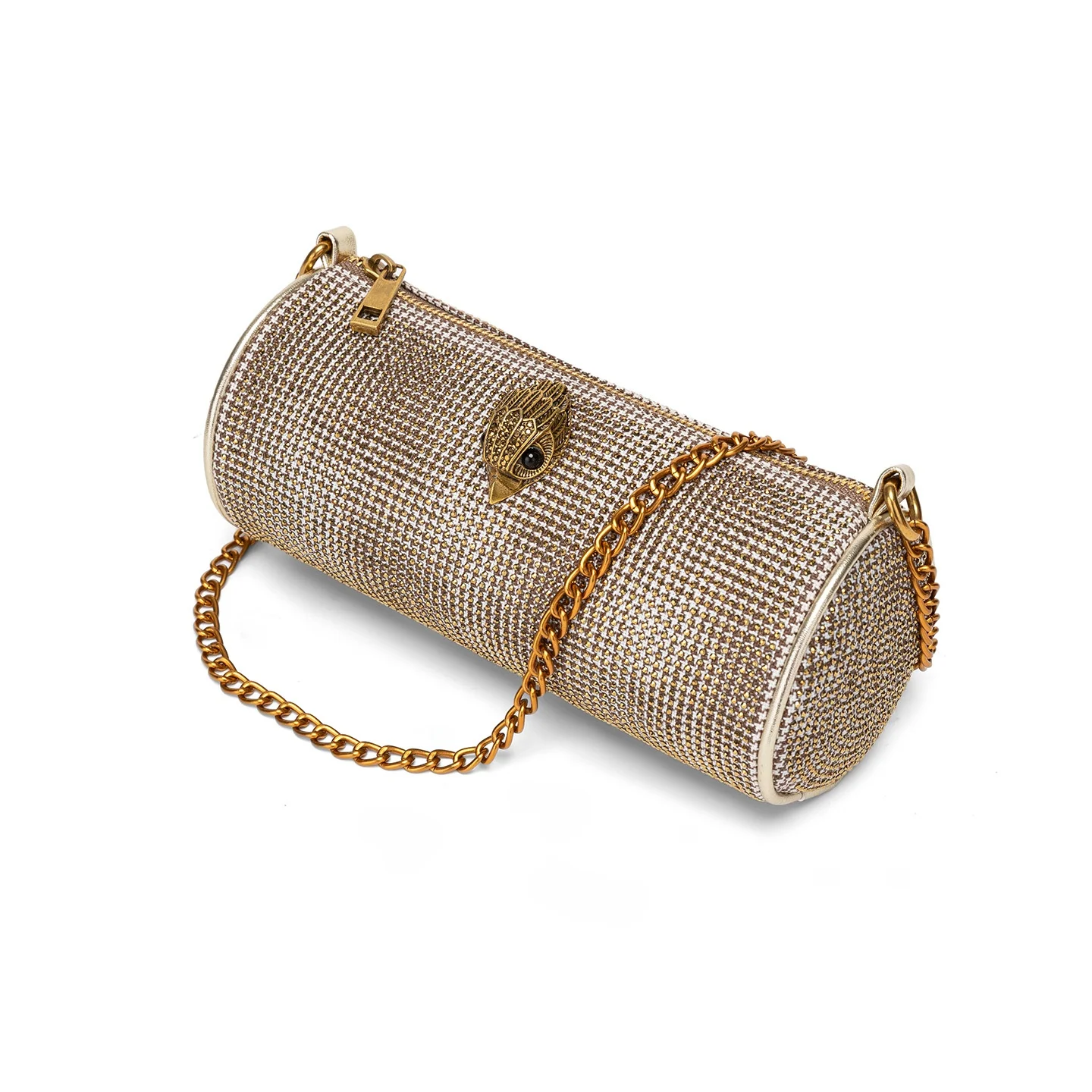 Elegant round Cylinder Diamond Embedded Women's Shoulder Bag Crossbody Handbag Luxury Chain Strap Bag with Zipper Closure