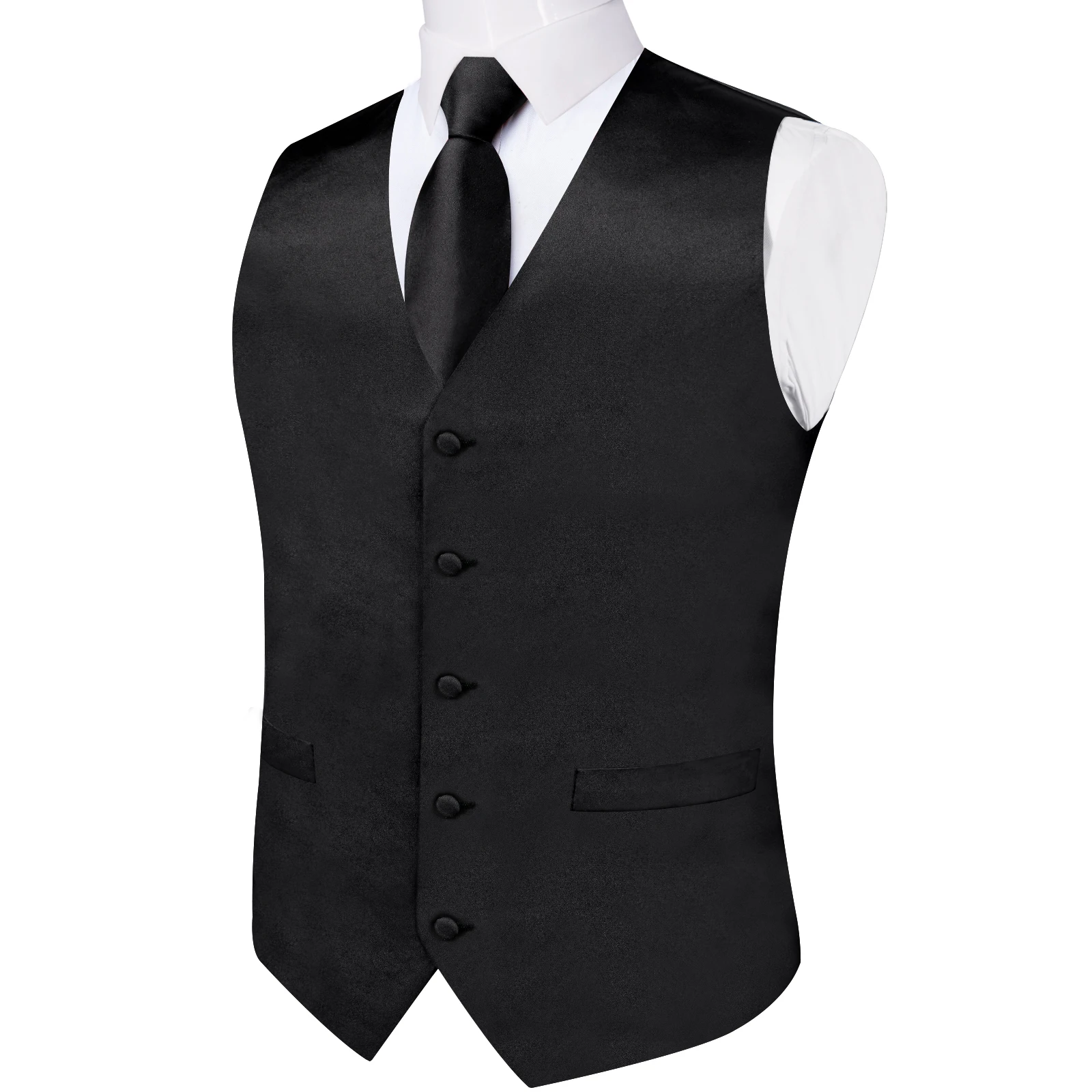 Chaleco clásico de color negro sólido para hombre, chaleco Formal de lujo con bolsillo para fiesta de boda, regalos cuadrados