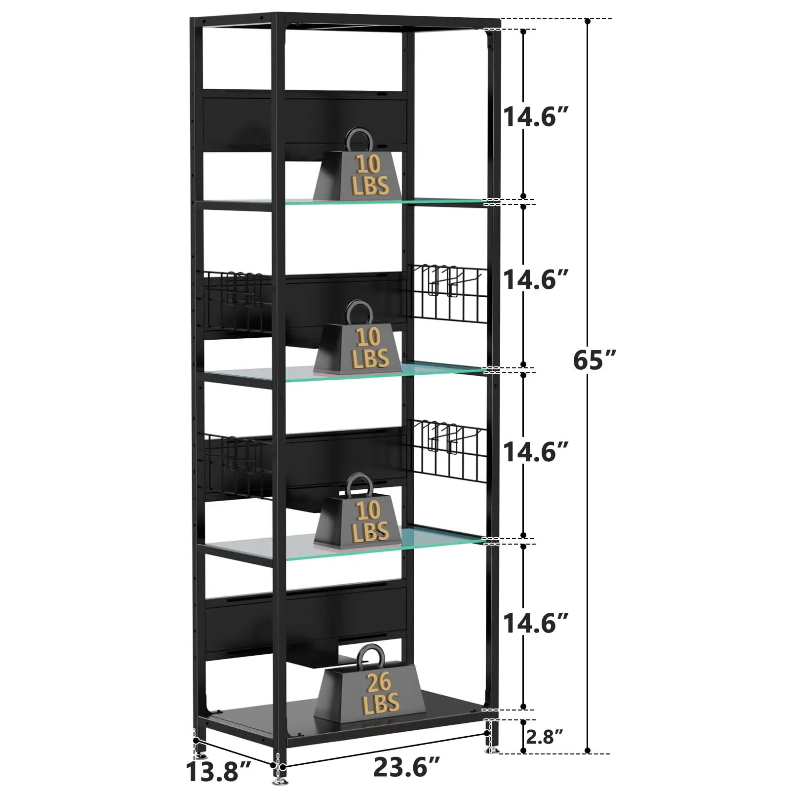 Lighted 4-Layer Glass Display Stand, LED Illuminated Showcase Cabinet with Adjustable Storage & Side Hooks, Metal Frame